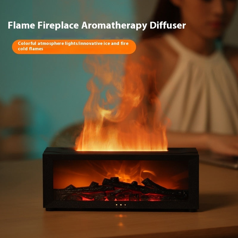 Flame Machine Colorful Essential Oil Diffuser Large Fog Volume Flame Humidifier 3D Flame Fireplace Machine