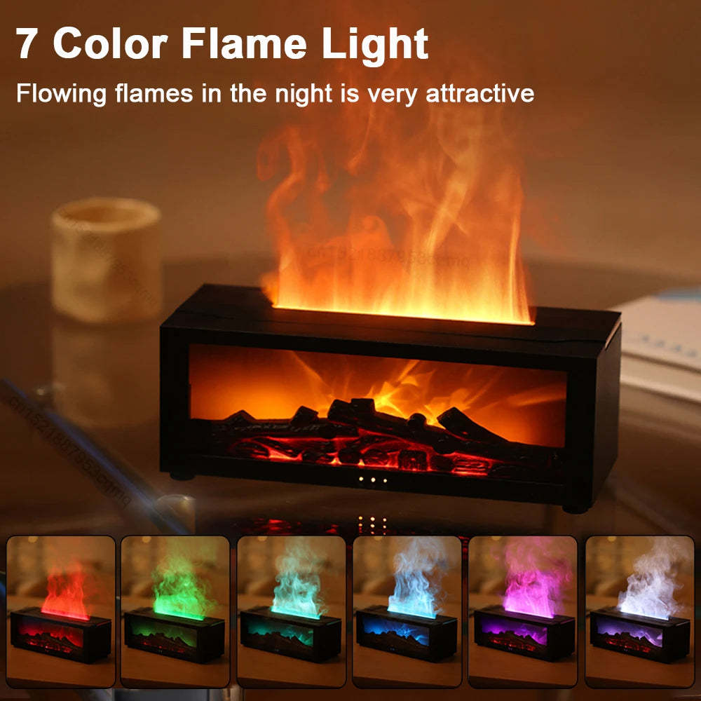 Flame Machine Colorful Essential Oil Diffuser Large Fog Volume Flame Humidifier 3D Flame Fireplace Machine