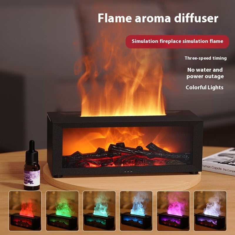 Flame Machine Colorful Essential Oil Diffuser Large Fog Volume Flame Humidifier 3D Flame Fireplace Machine
