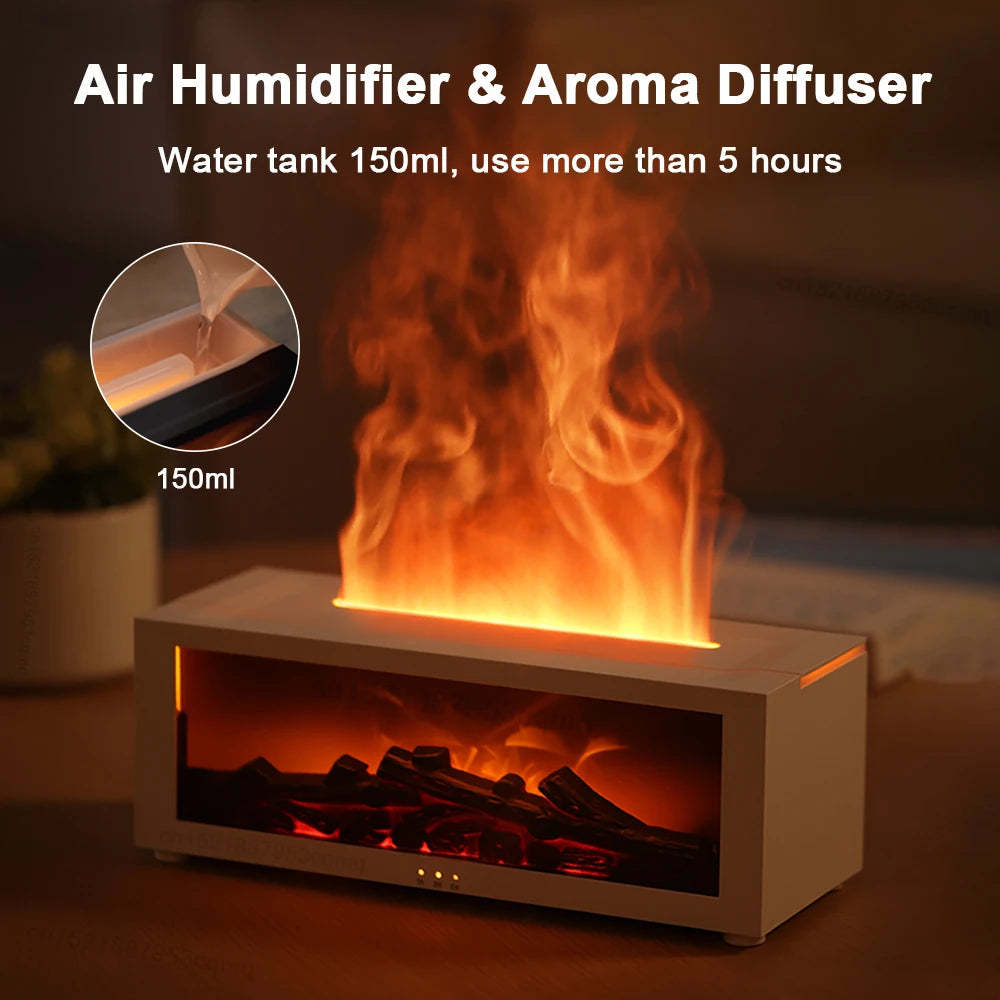 Flame Machine Colorful Essential Oil Diffuser Large Fog Volume Flame Humidifier 3D Flame Fireplace Machine