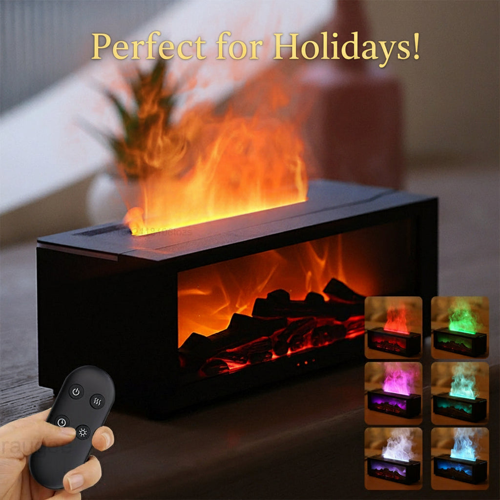 Flame Machine Colorful Essential Oil Diffuser Large Fog Volume Flame Humidifier 3D Flame Fireplace Machine