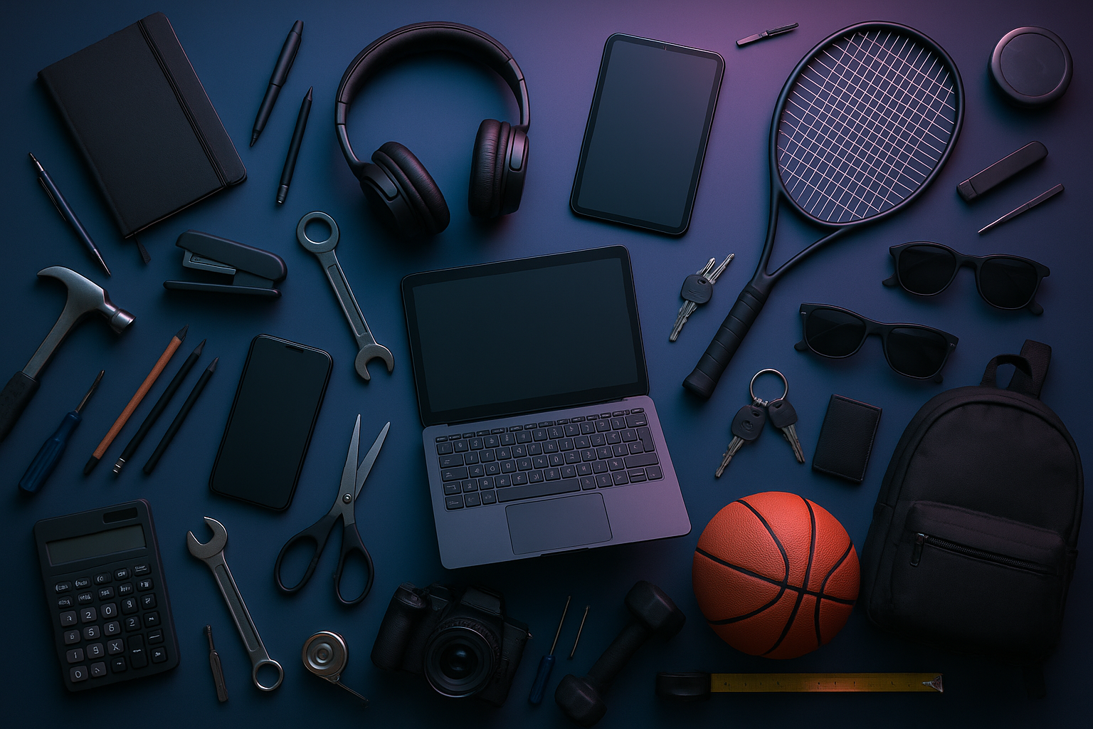 make me a cool backround with loads of usable items. no foods or people